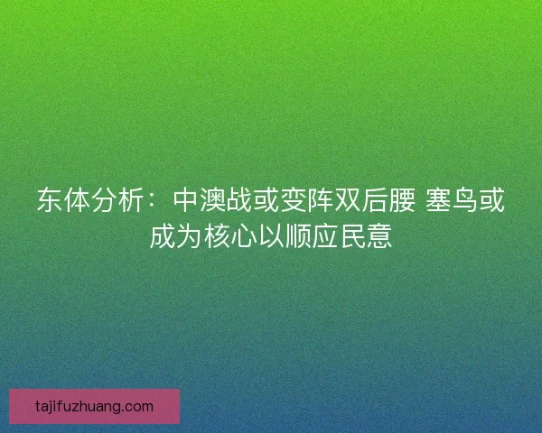 东体分析:中澳战或变阵双后腰 塞鸟或成为核心以顺应民意 东体分析:中澳战或变阵双后腰 塞鸟或成为核心以顺应民意