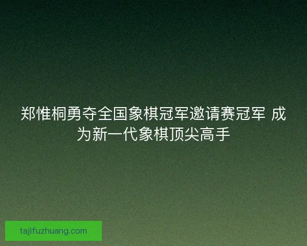 郑惟桐勇夺全国象棋冠军邀请赛冠军 成为新一代象棋顶尖高手 郑惟桐勇夺全国象棋冠军邀请赛冠军 成为新一代象棋顶尖高手